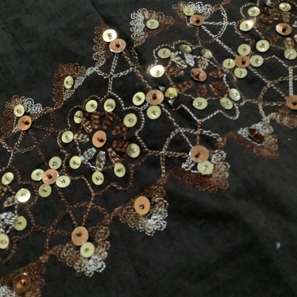 Loft women’s pleated brown embellished beaded linen cotton skirt size 4 - Picture 3 of 5